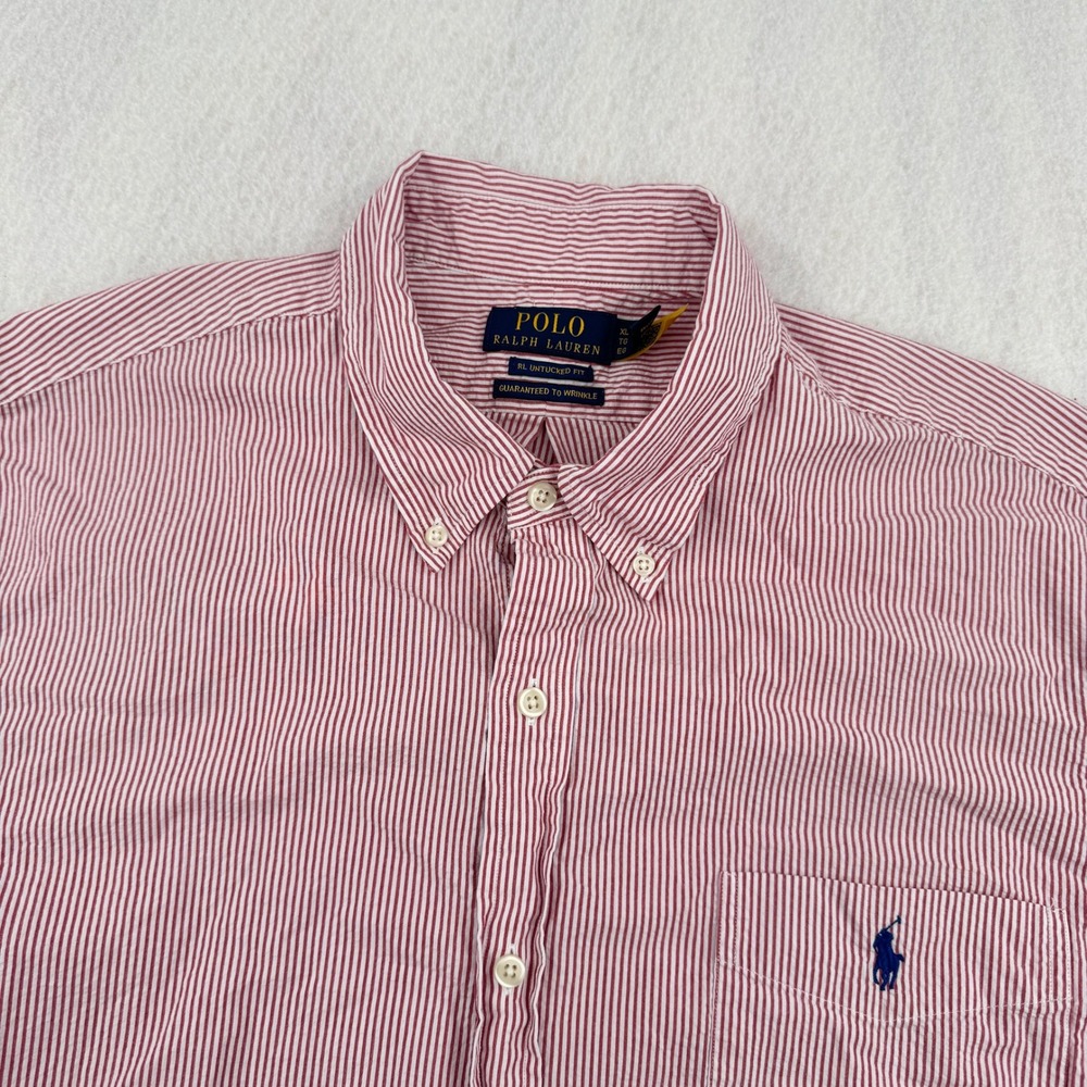 Polo Ralph Lauren Mens XL Untucked Fit Short Sleeve Button Down Red Striped